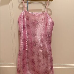 LoveShackFancy Size 12 Pink Floral Sequin Slip Dress